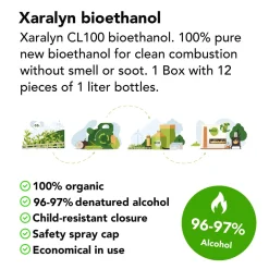 Xaralyn Bio-ethanol Cl100 (24 X 1 Liter) - 100% Zuivere Bio Ethanol - Mooie Gele Vlam - Zonder Toege