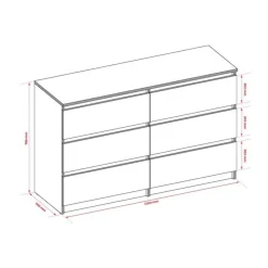 3xE living Demi Ladekast, Dressoir Met 6 Lades Antraciet & Lancelot Eiken, L- 120cm