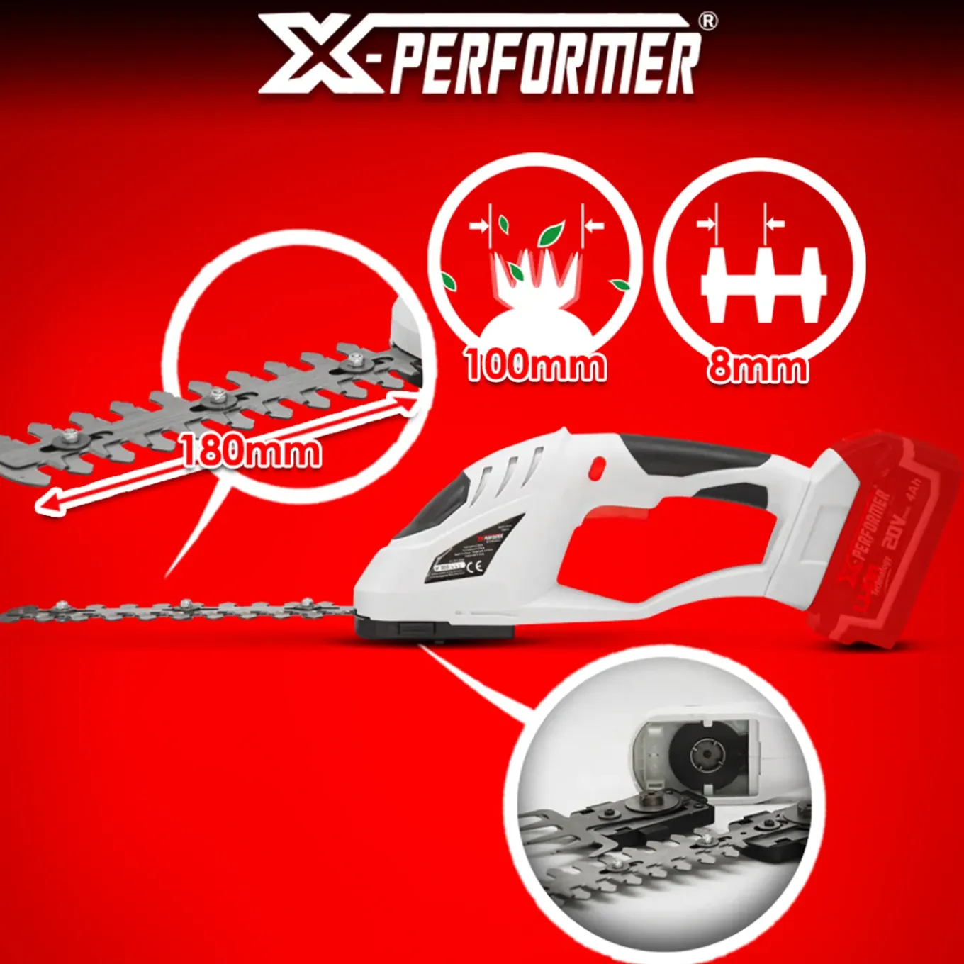 X-Performer - Draadloze heggenschaar 20V zonder accu