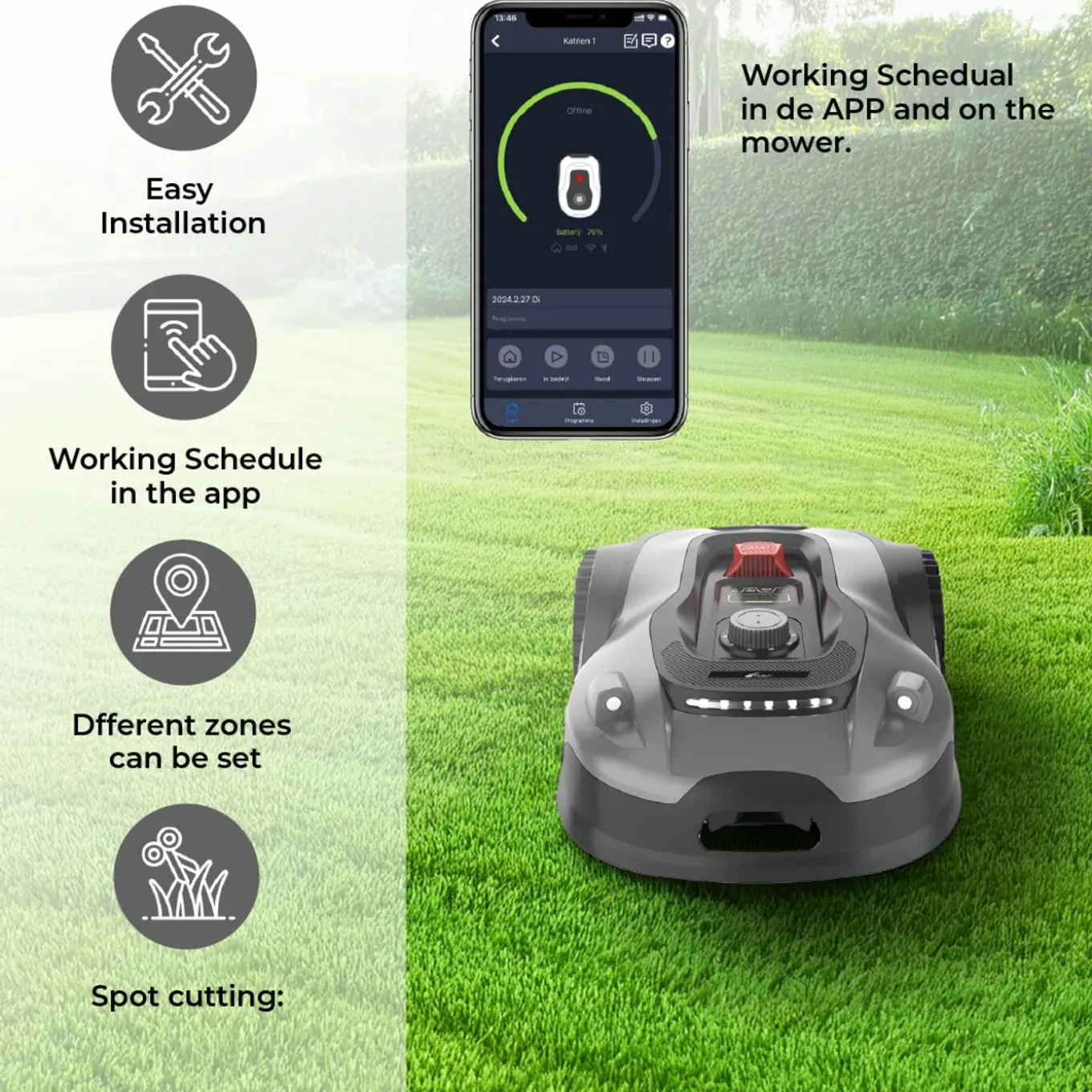 Zoef Robot - Robotmaaier Hans 2000m² - Robotgrasmaaier met bluetooth en App - Grasmaaier